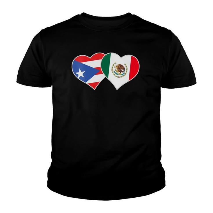 Womens Mexican Puerto Rican Flag Mexirican Mexico Puerto Rico Heart V-Neck Youth T-shirt