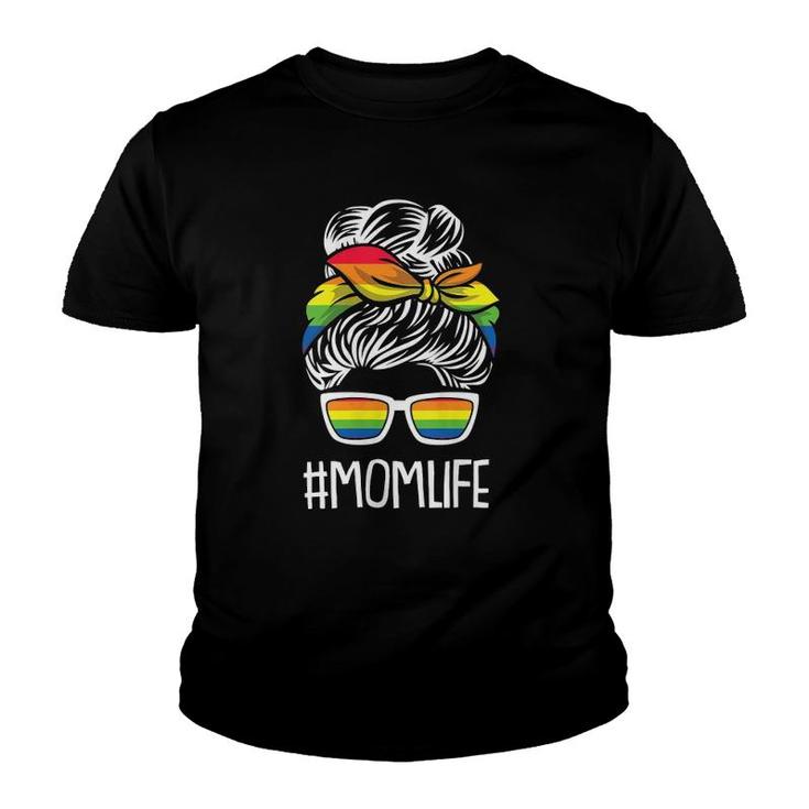 Womens Mom Life Gay Pride Rainbow Flag Lgbt-Q Ally Mama Mother Youth T-shirt
