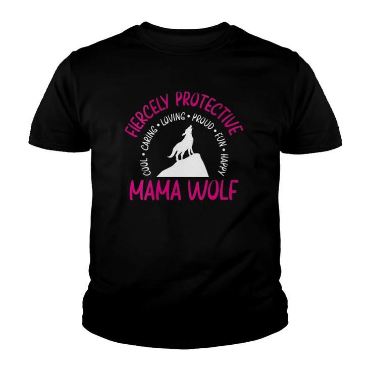 Womens Mom Mother's Dayfiercely Protective Mama Wolf V-Neck Youth T-shirt