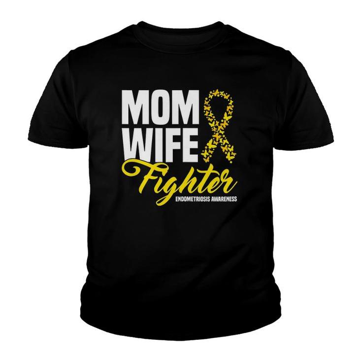 Womens Mom Wife Fighter Yellow Ribbon Endometriosis Awareness Youth T-shirt
