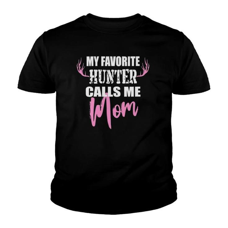 Womens My Favorite Hunter Calls Me Mom Deer Hunting Gift For Mother V-Neck Youth T-shirt
