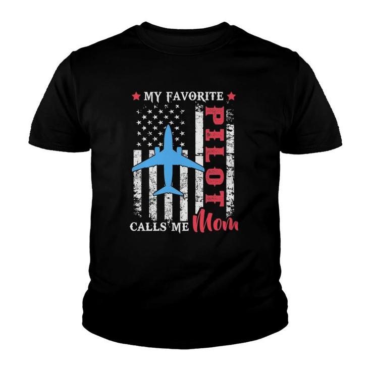 Womens My Favorite Pilot Calls Me Mom Usa Flag Mother's Day Youth T-shirt