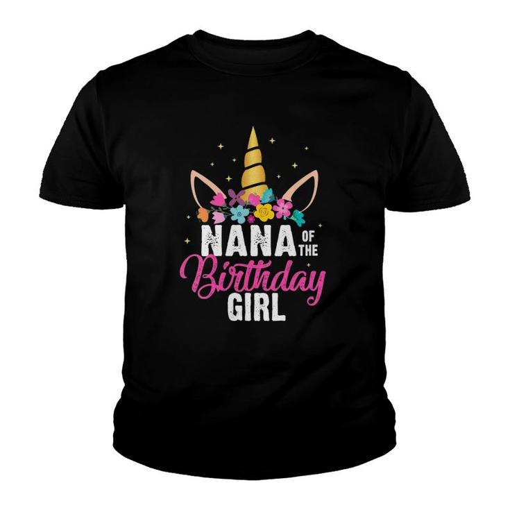 Womens Nana Of The Birthday Girl Mother Gift Unicorn Birthday V-Neck Youth T-shirt