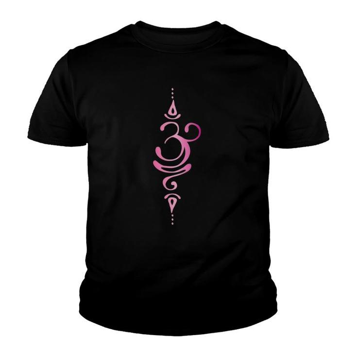 Womens Om Zen Buddha Lotus Flower Energy Symbol Yogi Pink V-Neck Youth T-shirt