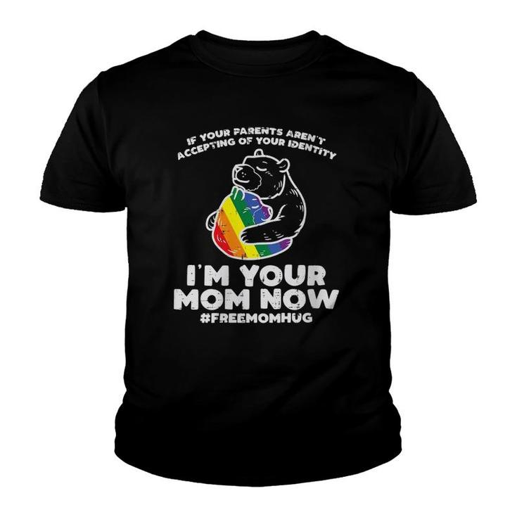 Womens Parents Accepting I'm Your Mom Now Bear Hug Lgbtq Gay Pride V Neck Youth T-shirt