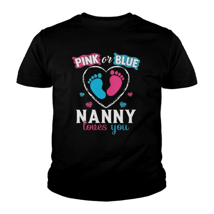 Womens Pink Or Blue Nanny Loves You Baby Gender Nanny V-Neck Youth T-shirt