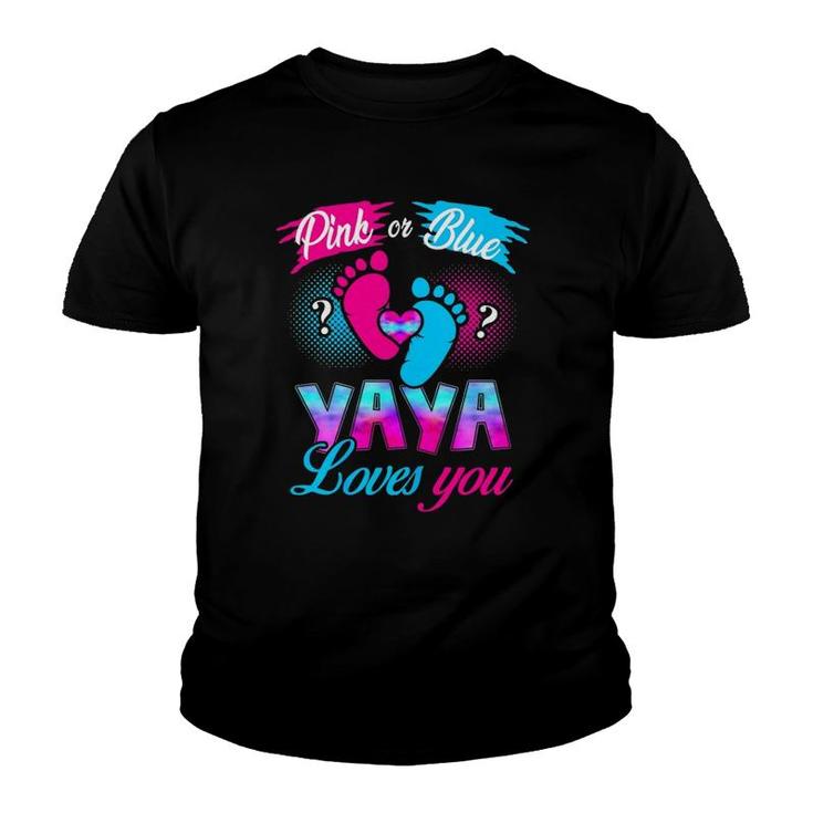Womens Pink Or Blue Yaya Loves You Baby Gender Reveal Youth T-shirt
