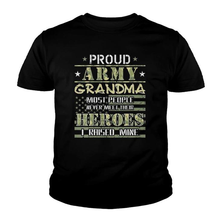 Womens Proud Army Grandma I Raised My Heroes Camo Army Grandmother Youth T-shirt