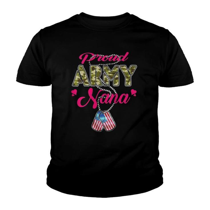 Womens Proud Army Nana Us Flag Camo Dog Tags Military Grandmother  Youth T-shirt
