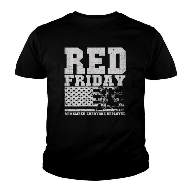 Womens Red Friday American Flag Military Boots Gift Distressed V-Neck Youth T-shirt