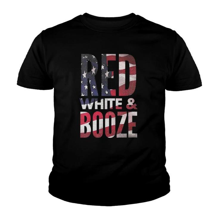 Womens Red White And Booze Drinking 4Th Of July Usa Flag Youth T-shirt