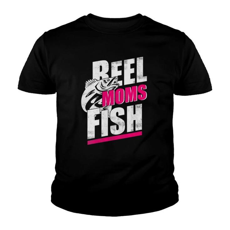 Womens Reel Moms Fish Funny Fishing V Neck Youth T-shirt