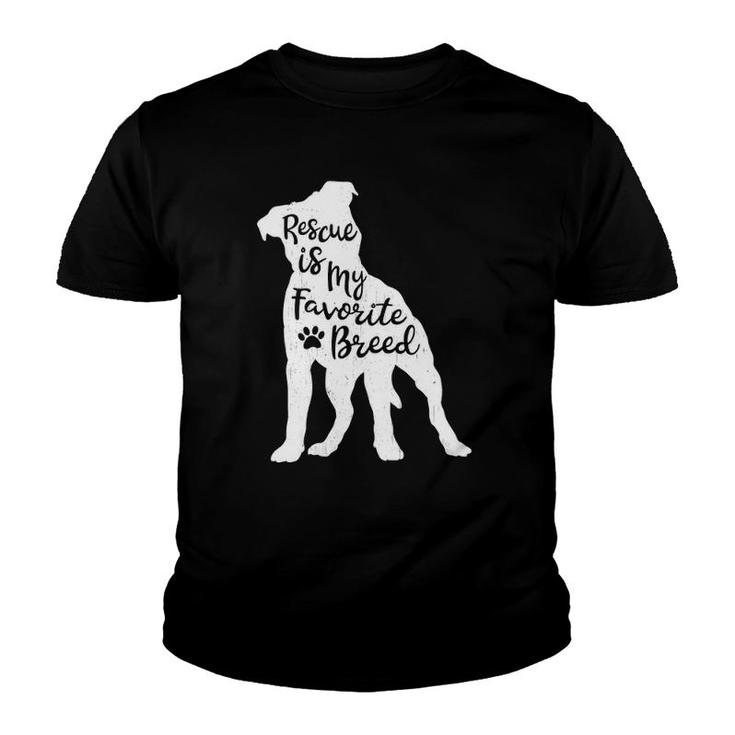 Womens Rescue Is My Favorite Breed Pitbull Dog Lover Pit Bull Mom V-Neck Youth T-shirt