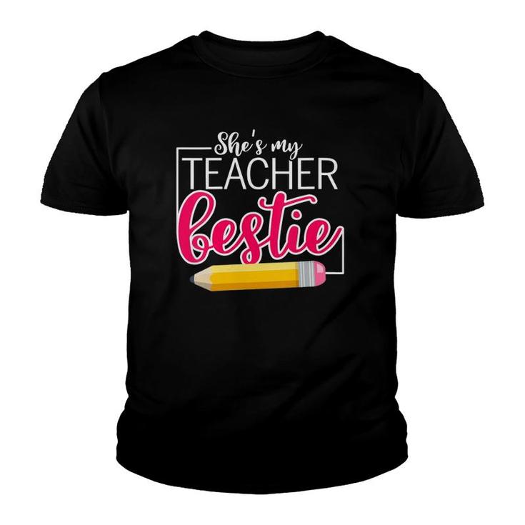 Womens She Is My Teacher Bestie Couple Matching Outfit Apparel V-Neck Youth T-shirt