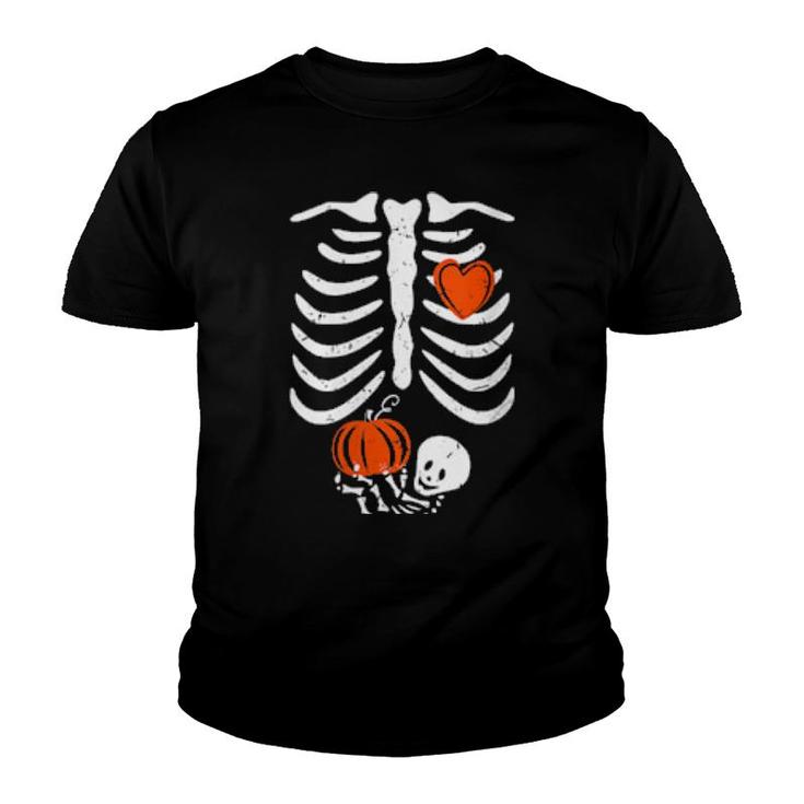Womens Skeleton Heart Rib Cage Xray Pumpkin Halloween Youth T-shirt