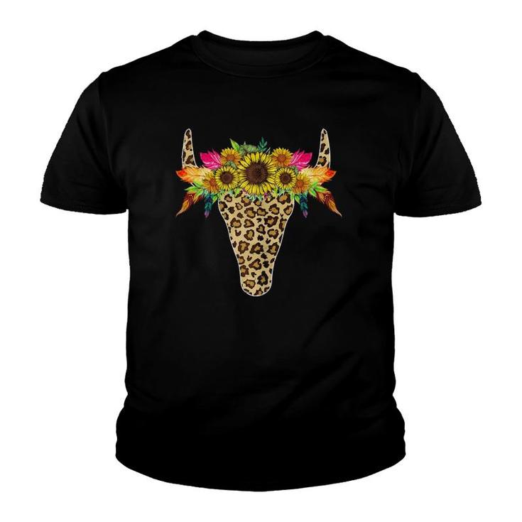 Womens Sunflower Leopard Cow Bull Skull Costume Mother's Day Youth T-shirt