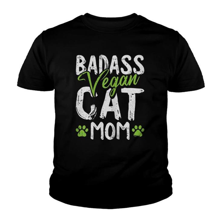 Womens Vegan Cat Mom Mother's-Day Badass Mama Paw Print Kitten Lover Youth T-shirt