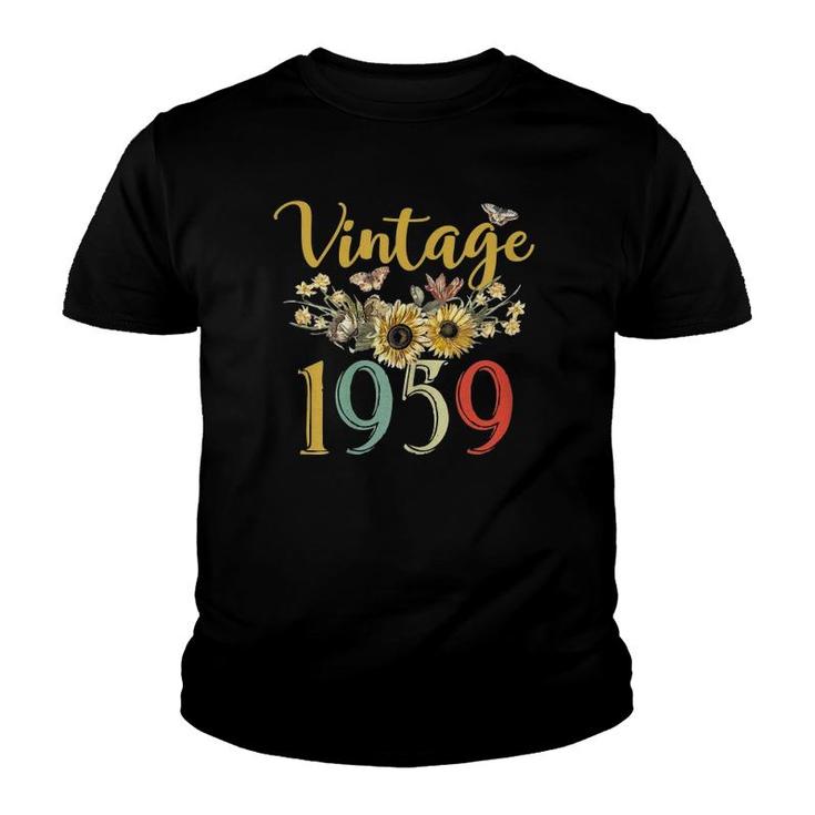 Womens Vintage 1959 Sunflower 62Nd Birthday Awesome Since 1959 Youth T-shirt