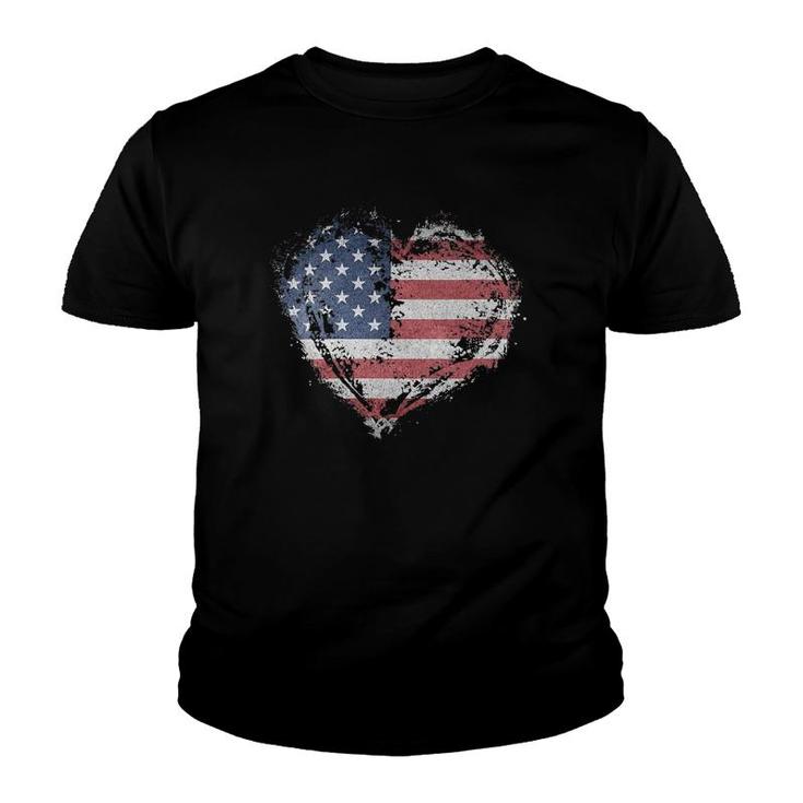 Womens Vintage Heart American Flag Usa Patriotic 4Th Of July V-Neck Youth T-shirt