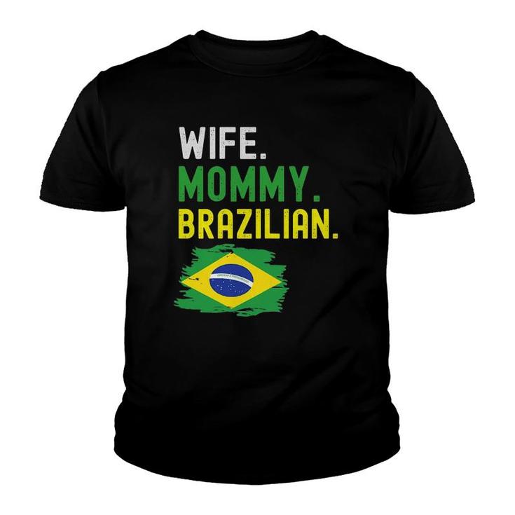 Womens Wife Mommy Brazilian Brazil Flag Mom Mother's Day Youth T-shirt