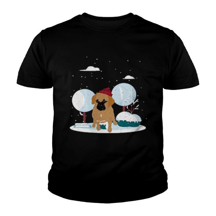 Womens Winter Dog Owner Pet Animal Snowy Dog Cute Puggle  Youth T-shirt