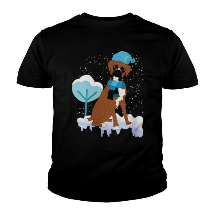 Womens Winter Dog Snowing Snowflakes Dog Owner Cute Pet Boxer  Youth T-shirt