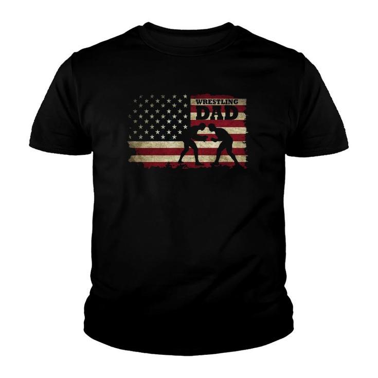 Wrestling Dad Gifts American Flag Youth T-shirt