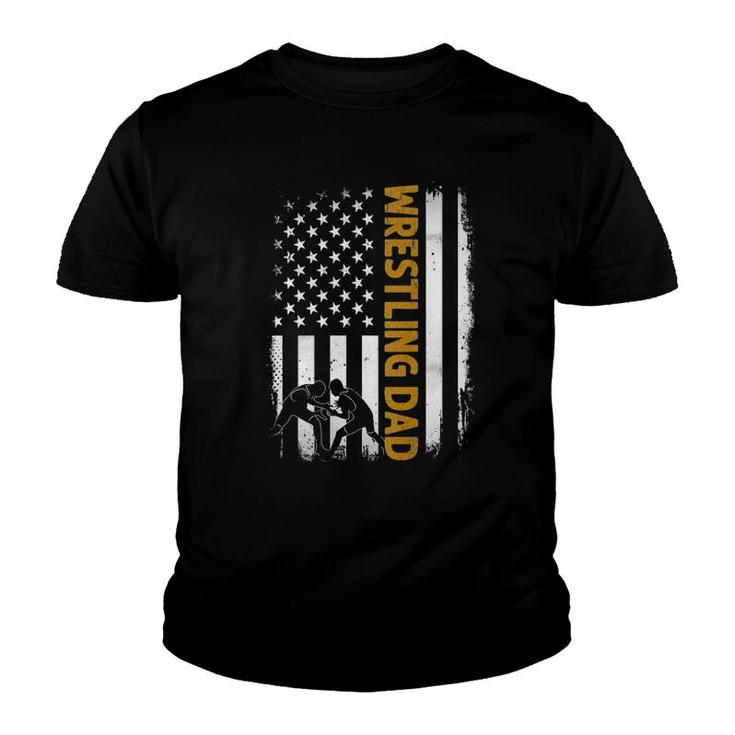 Wrestling Dadamerican Flag Fathers Day Youth T-shirt