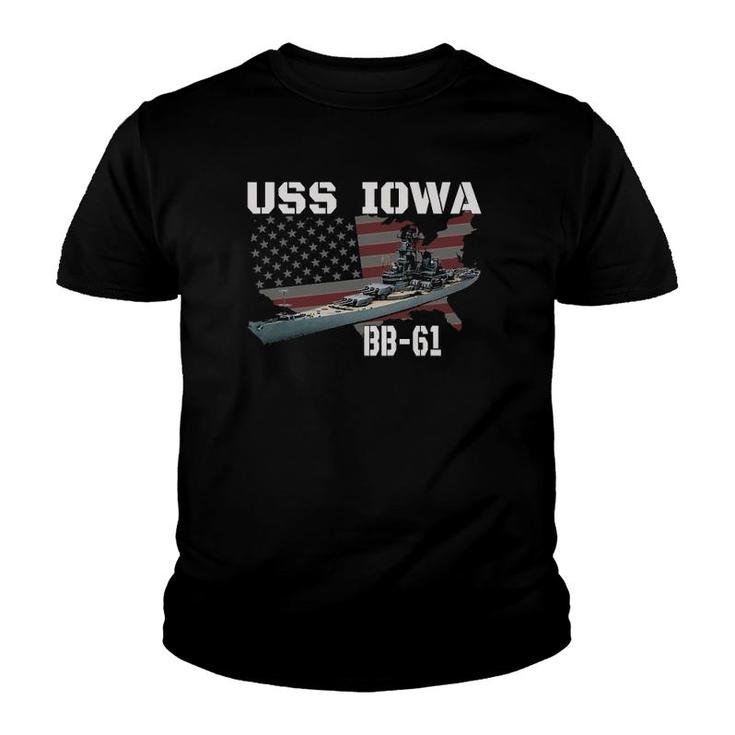 Ww2 American Battleship Uss Iowa Warship Bb 61 Veterans Youth T-shirt