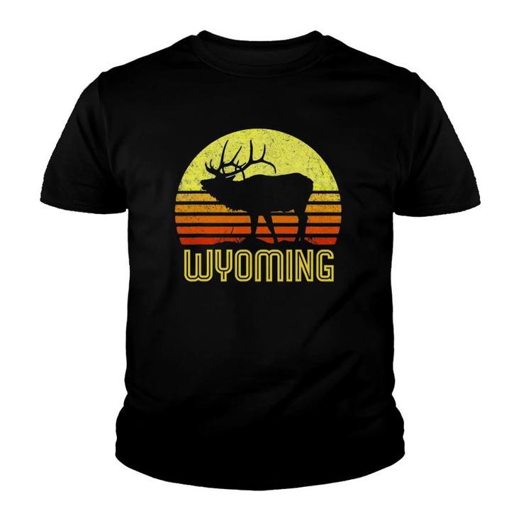 Wyoming Elk Hunter Dad Vintage Retro Sun Bow Hunting Gift Youth T-shirt