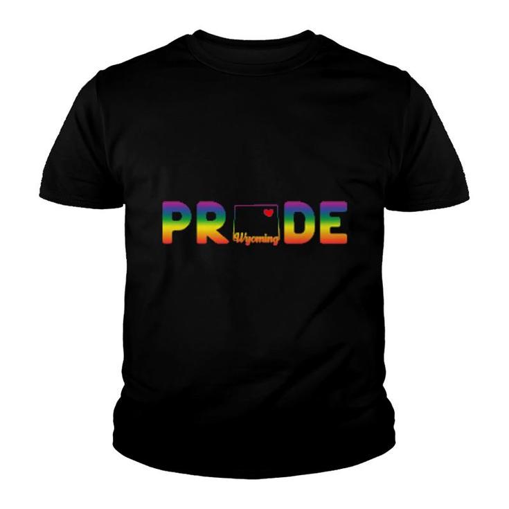 Wyoming Pride With State Outline In Rainbow Colors Youth T-shirt Wyoming Pride With State Outline In Rainbow Colors Youth T-shirt