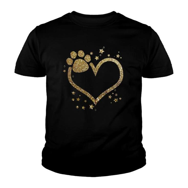 Yellow Paw Print Heart Cute Dog Cat Love Valentine's Day Youth T-shirt