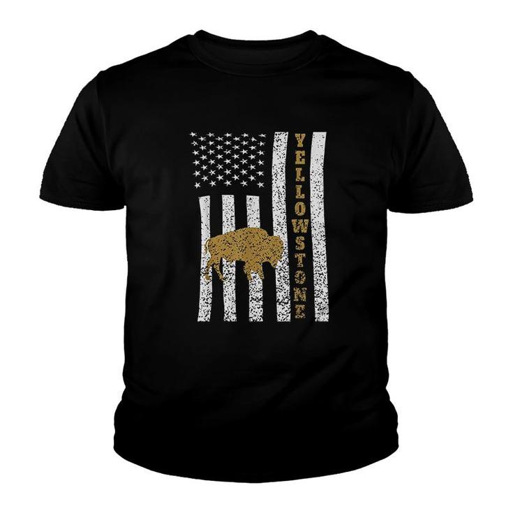 Yellowstone National Park Buffalo American Flag Youth T-shirt