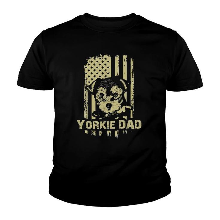 Yorkie Dad Cool Proud American Flag Father's Day Gift Youth T-shirt