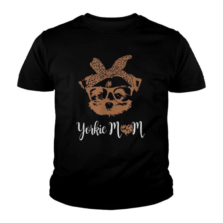 Yorkie Mom Leopard Print Dog Lovers Mother Day Youth T-shirt