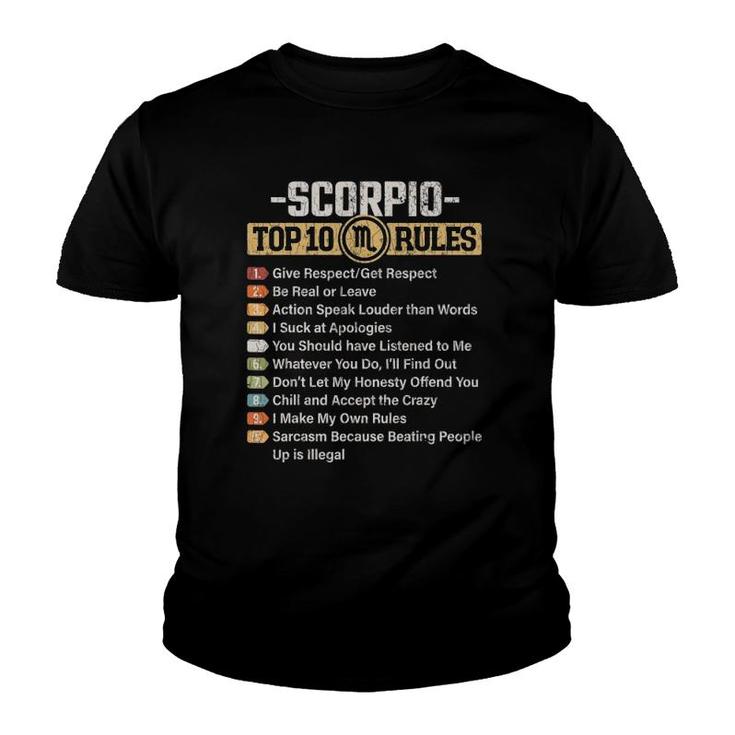 Zodiac Sign Funny Top 10 Rules Of Scorpio Graphic Youth T-shirt