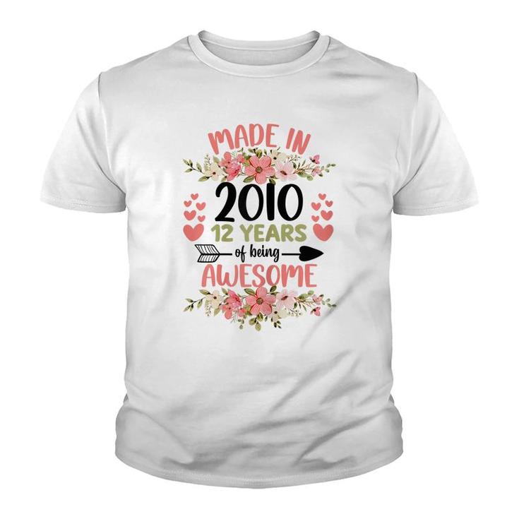 12 Years Old 12Th Birthday Born In 2010 Women Girls Floral  Youth T-shirt