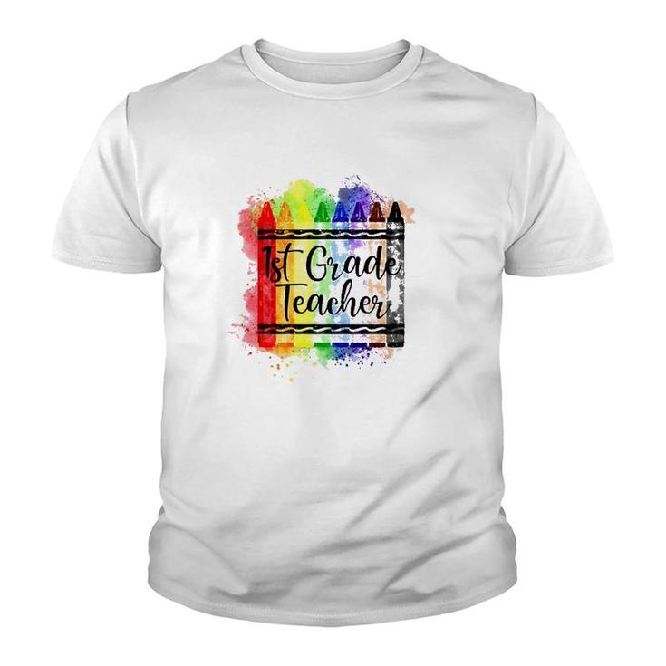 1St Grade Teacher Crayon Colorful Teacher Gift Youth T-shirt