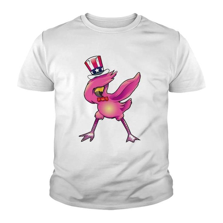 4Th Of July Dabbing Flamingo  Funny American Flag Youth T-shirt