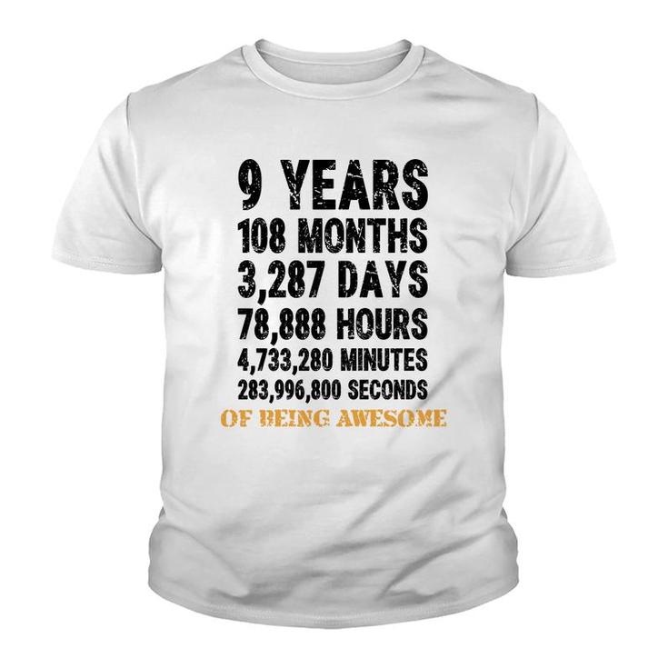 9 Birthday Countdown 9Th Birthday Of Being Awesome Youth T-shirt