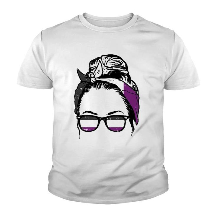 Ace Mom Messy Hair Bun Lgbtq Asexual Pride Women Youth T-shirt