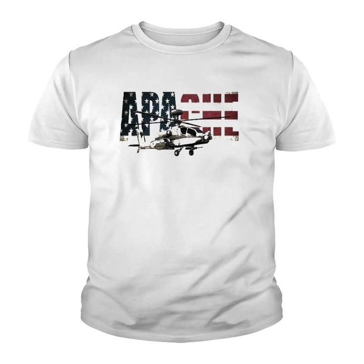 Ah-64 Ah64 Apache Helicopter Us American Flag T  Youth T-shirt