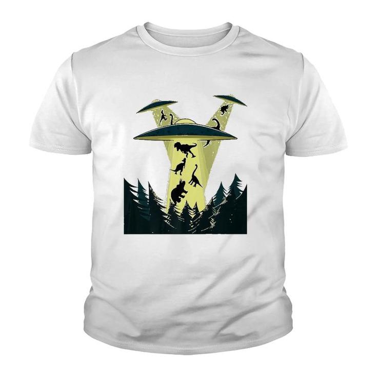 Alien Abduction Dinosaurs Funny Vintage Ufo Alien Spaceship  Youth T-shirt
