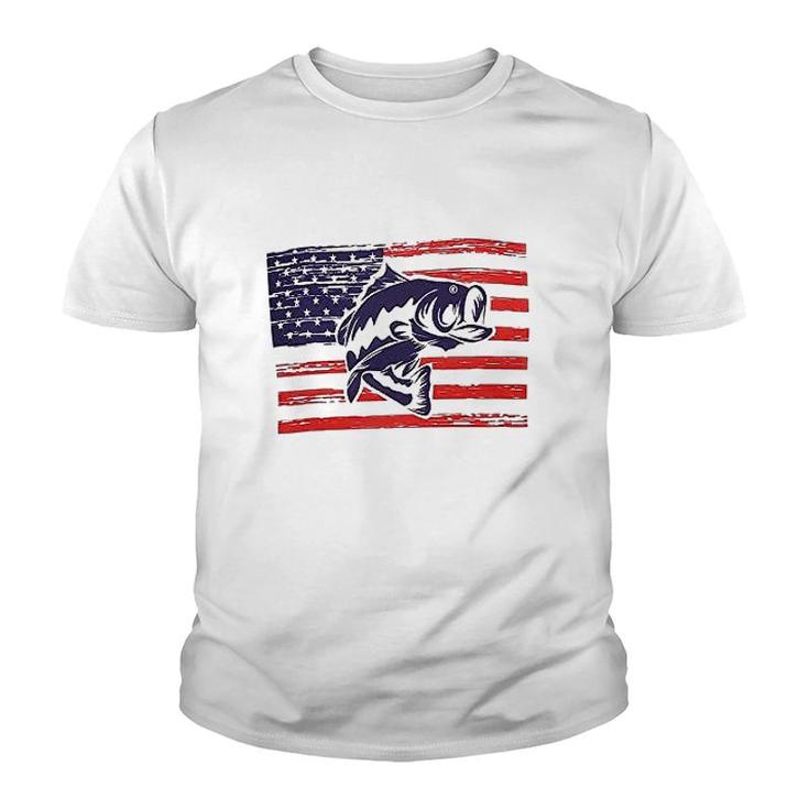 America Flag Fishing Youth T-shirt