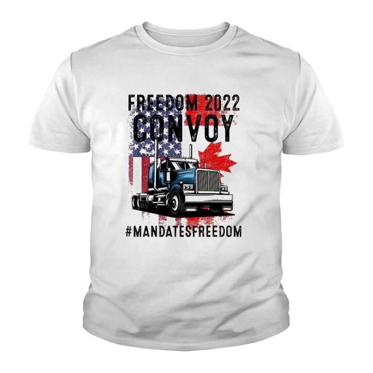 American Flag Canada Flag Freedom Convoy 2022 Trucker Driver Youth T-shirt