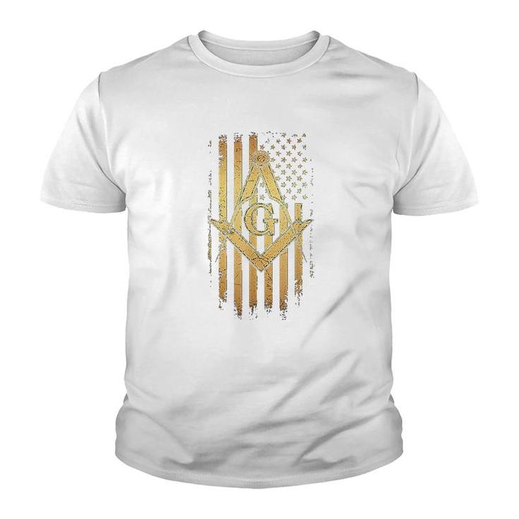 American Flag Square And Compass Youth T-shirt