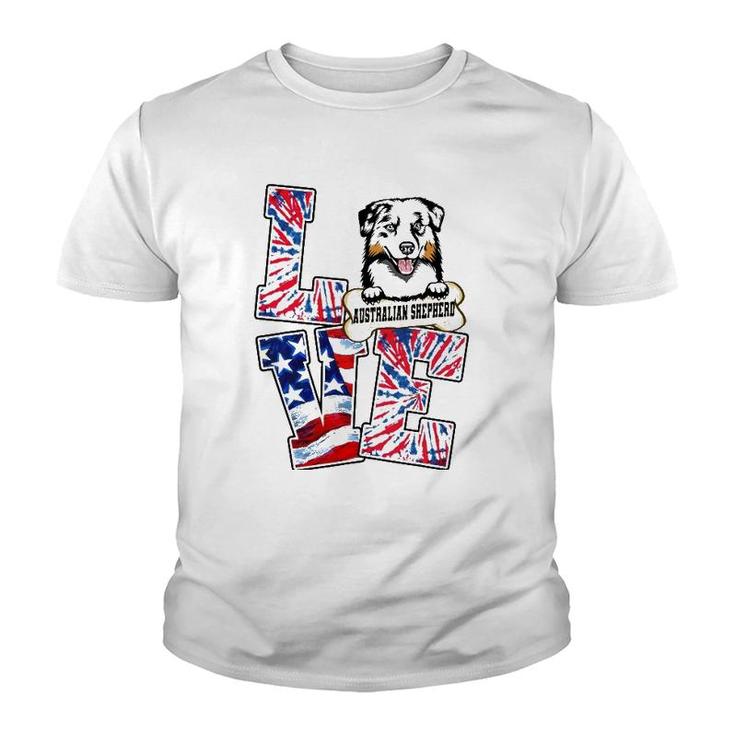 American Flag Tie Dye Love Australian Shepherd 4Th Of July Youth T-shirt