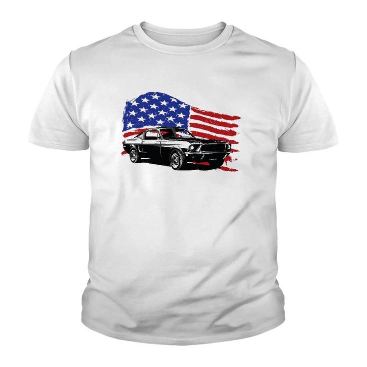 American Muscle Car With Flying American Flag For Car Lovers Youth T-shirt
