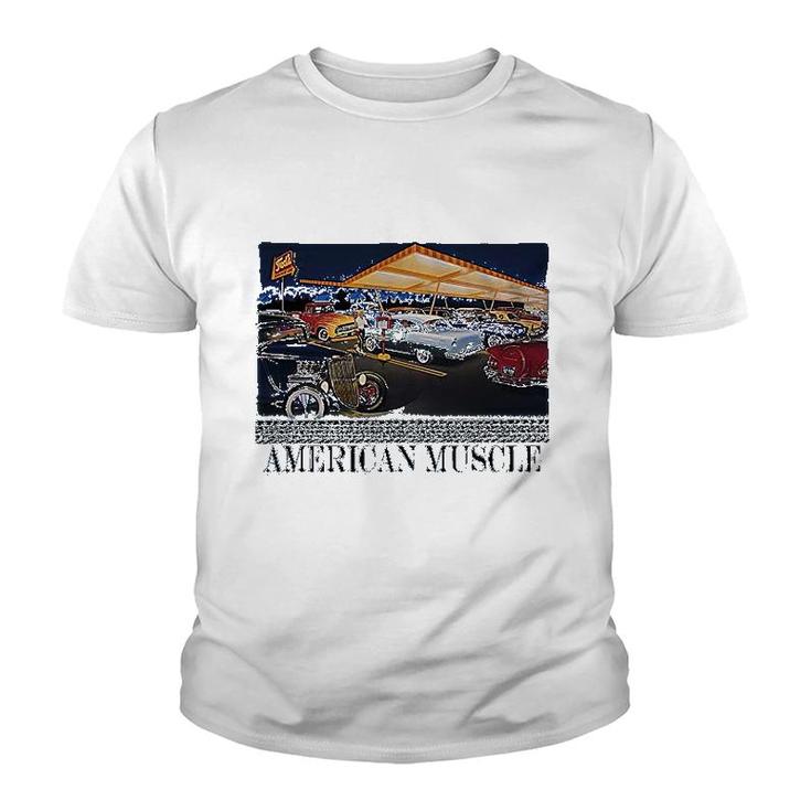 American Muscle Classic Hotrod Car Truck Drive In Cruise Graphic Youth T-shirt
