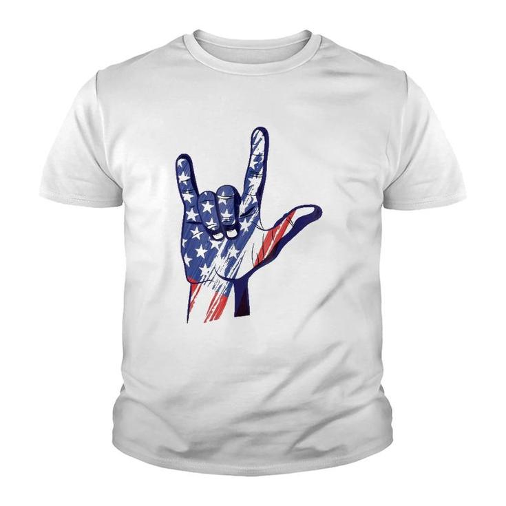 American Sign Language Asl I Love You Patriotic Deaf Pride Youth T-shirt